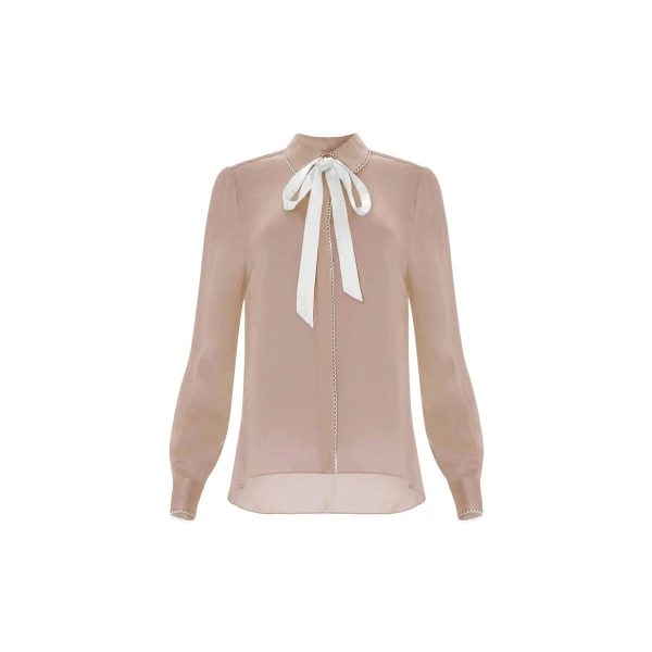Needle and Thread Lace Trim Bow Shirt in Biscuit