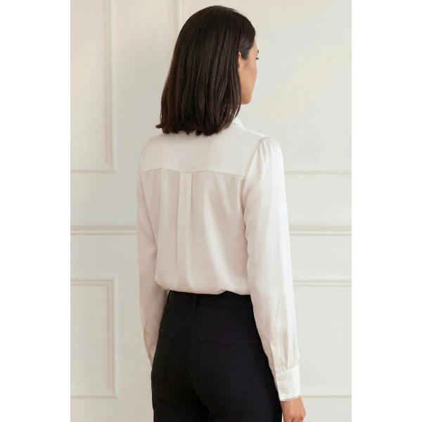 Needle and Thread Lace Trim Bow Shirt in Chalk, view 3