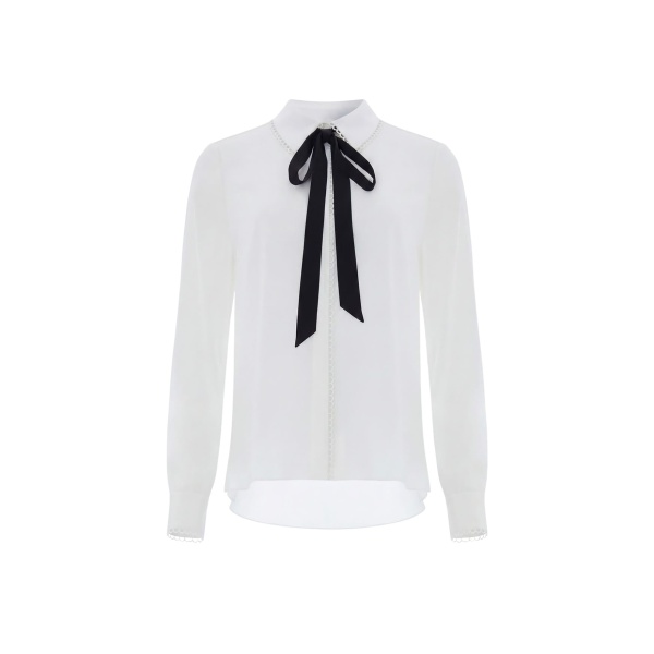 Needle and Thread Lace Trim Bow Shirt in Chalk