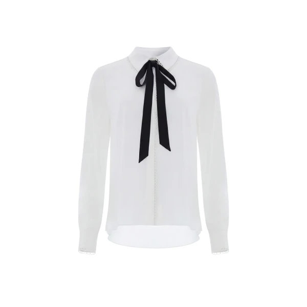 Needle and Thread Lace Trim Bow Shirt in Chalk