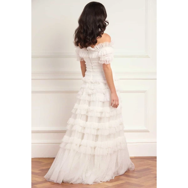 Needle and Thread Lisette Ruffle Off-Shoulder Gown in Swan White, view 6