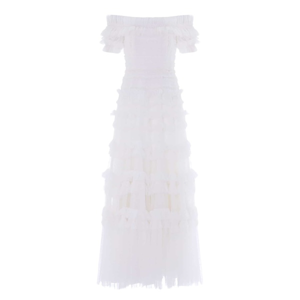 Needle and Thread Lisette Ruffle Off-Shoulder Gown in Swan White