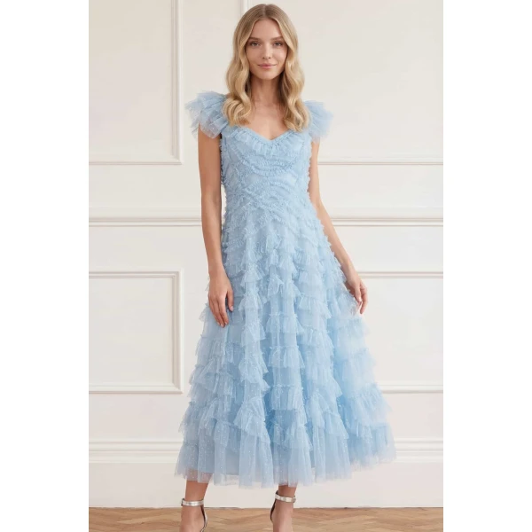 Needle and Thread Lola Backless Ballerina Dress in Aqua, view 3