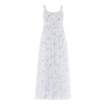 Needle and Thread Magnolia Ditsy Chiffon Smocked Cami Ankle Gown in White/Aqua