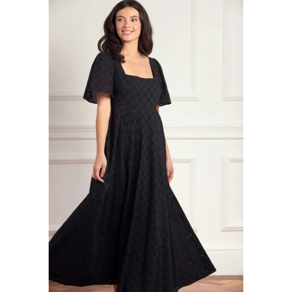 Needle and Thread Marisol Cotton Broderie Short Sleeve Ankle Gown in Jet Black, view 2