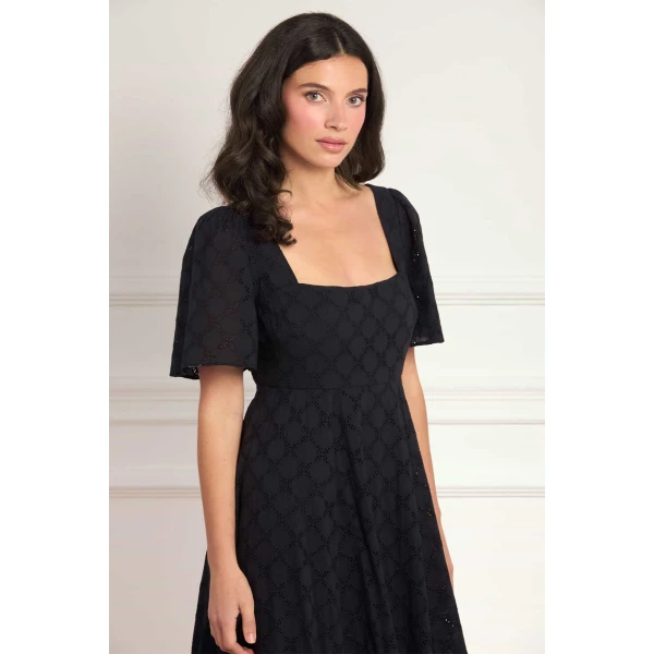 Needle and Thread Marisol Cotton Broderie Short Sleeve Ankle Gown in Jet Black, view 3