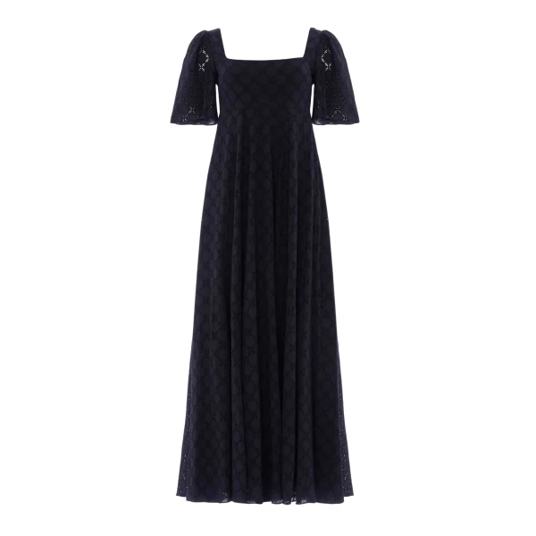 Needle and Thread Marisol Cotton Broderie Short Sleeve Ankle Gown in Jet Black