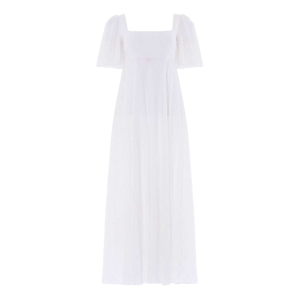 Needle and Thread Marisol Cotton Broderie Short Sleeve Ankle Gown in Optic White