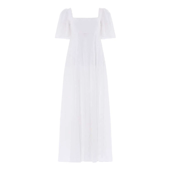 Needle and Thread Marisol Cotton Broderie Short Sleeve Ankle Gown in Optic White