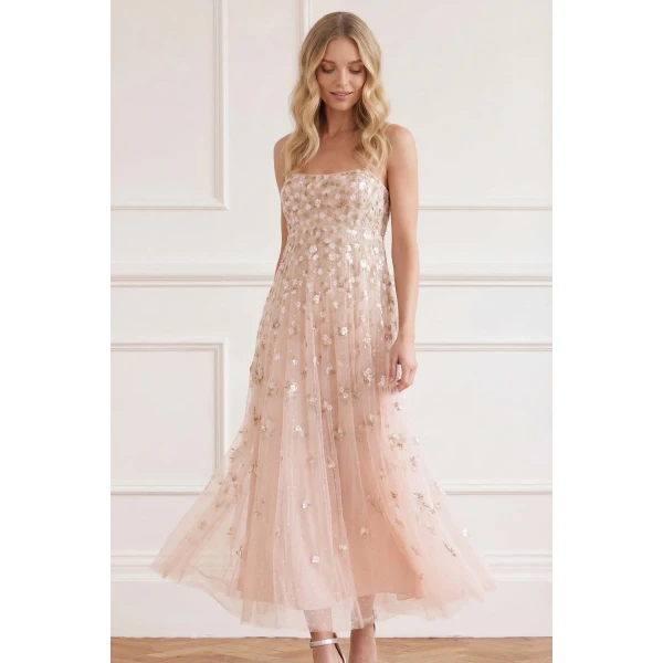 Needle and Thread Meadow Ditsy Cami Ankle Gown in Opal/Peach, view 2