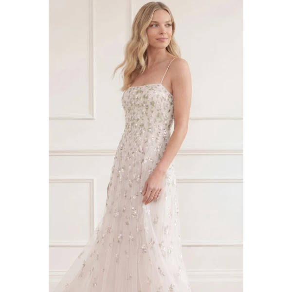Needle and Thread Meadow Ditsy Cami Gown in Swan White/Peach, view 3