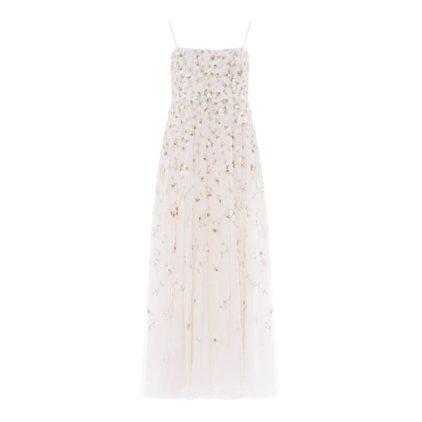 Needle and Thread Meadow Ditsy Cami Gown in Swan White/Peach