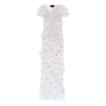 Needle and Thread Meadow Ditsy Georgette Gown in Swan White/Peach
