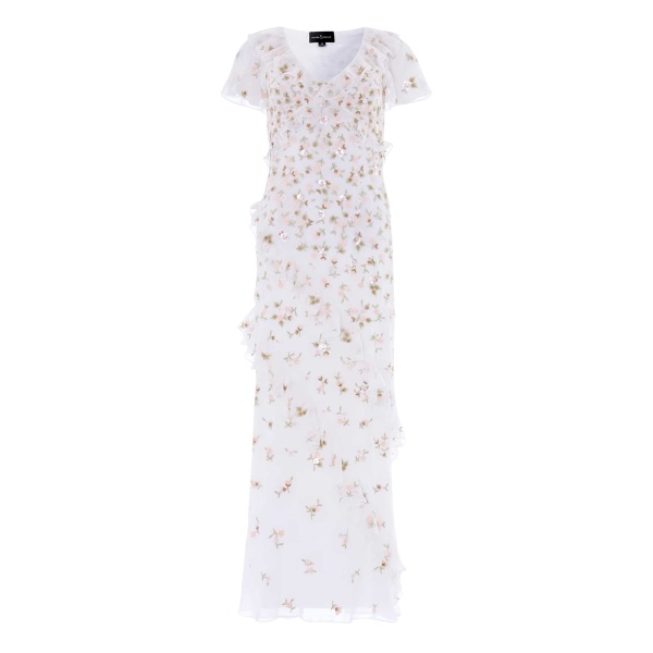 Needle and Thread Meadow Ditsy Georgette Gown in Swan White/Peach