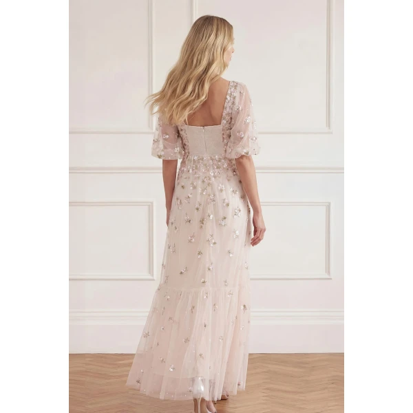 Needle and Thread Meadow Ditsy Sweetheart Ankle Gown in Cream/Peach, view 4