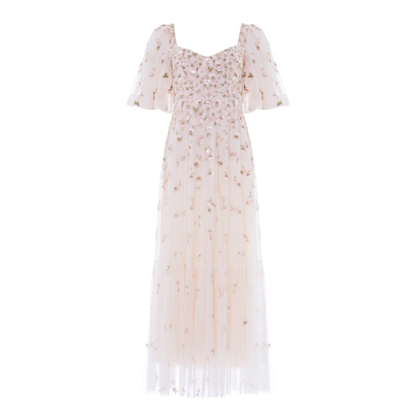 Needle and Thread Meadow Ditsy Sweetheart Ankle Gown in Cream/Peach