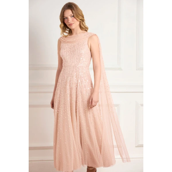 Needle and Thread Moonlight Sequin Ankle Gown in Biscuit, view 2