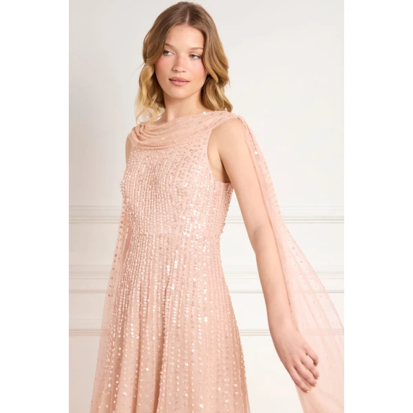 Needle and Thread Moonlight Sequin Ankle Gown in Biscuit, view 3
