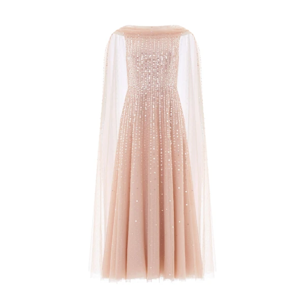 Needle and Thread Moonlight Sequin Ankle Gown in Biscuit