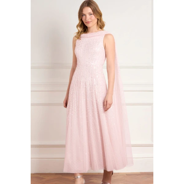 Needle and Thread Moonlight Sequin Ankle Gown in Shell, view 3