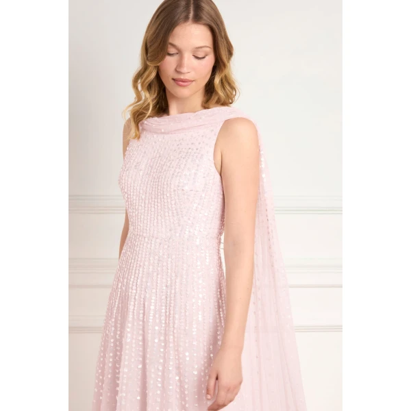 Needle and Thread Moonlight Sequin Ankle Gown in Shell, view 4