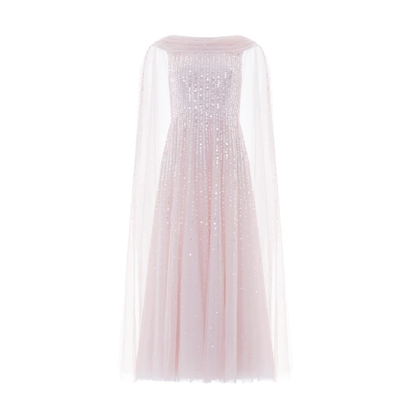Needle and Thread Moonlight Sequin Ankle Gown in Shell
