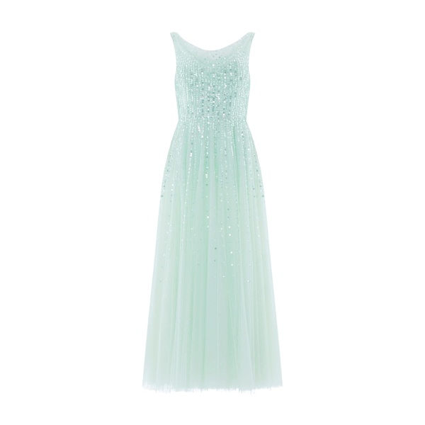 Needle and Thread Moonlight Sequin Cowl Neck Ankle Gown in Soft Mint
