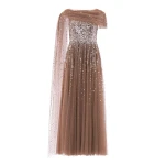 Needle and Thread Moonlight Sequin Draped Gown in Cocoa/Tawny