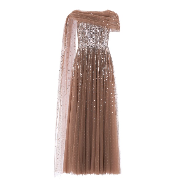 Needle and Thread Moonlight Sequin Draped Gown in Cocoa/Tawny