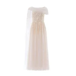 Needle and Thread Moonlight Sequin Draped Gown in Cream/Gold