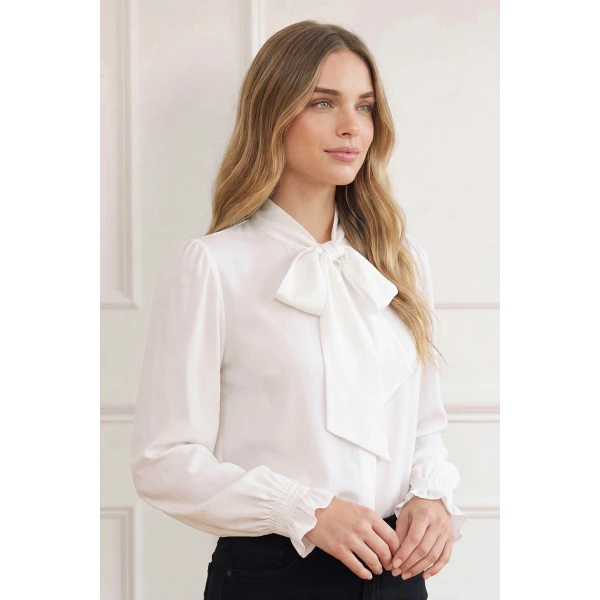 Needle and Thread Pussy Bow Blouse in Chalk, view 2