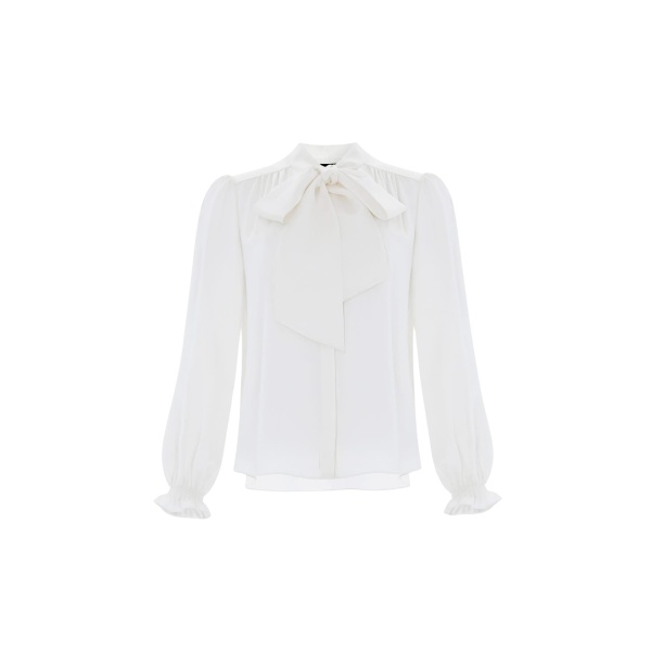 Needle and Thread Pussy Bow Blouse in Chalk