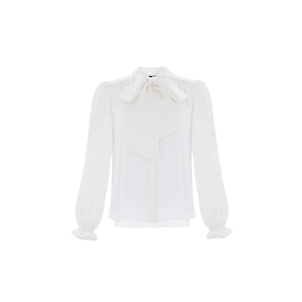 Needle and Thread Pussy Bow Blouse in Chalk