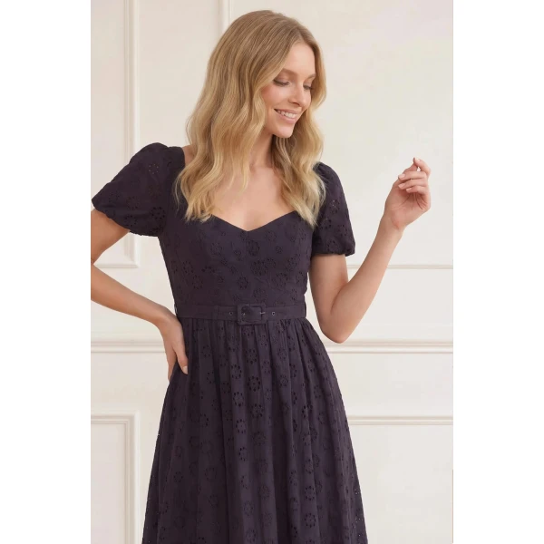 Needle and Thread Romilly Cotton Broderie Ankle Gown in Jet Black, view 3