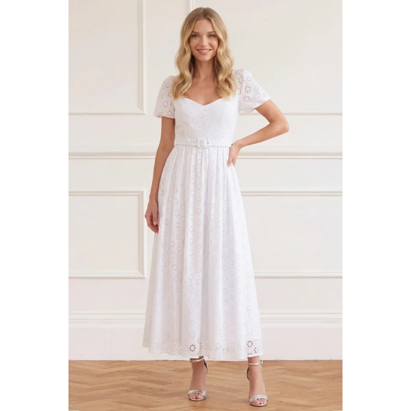 Needle and Thread Romilly Cotton Broderie Ankle Gown in Optic White, view 2