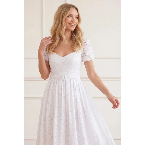Needle and Thread Romilly Cotton Broderie Ankle Gown in Optic White, view 3