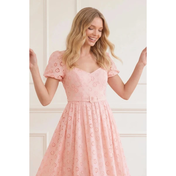 Needle and Thread Romilly Cotton Broderie Ankle Gown in Pale Pink/White, view 4