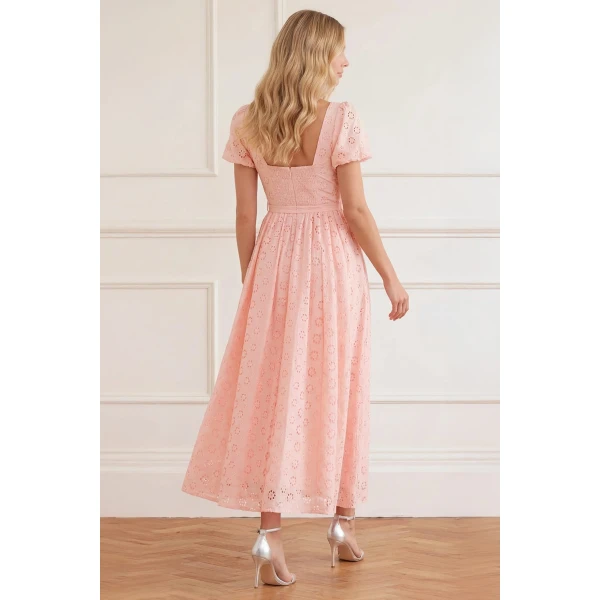 Needle and Thread Romilly Cotton Broderie Ankle Gown in Pale Pink/White, view 5
