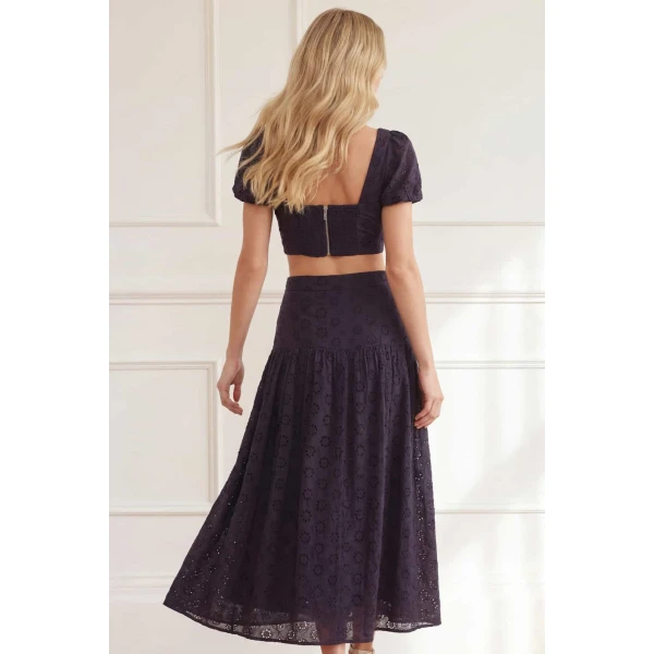 Needle and Thread Romilly Cotton Broderie Ankle Skirt in Jet Black, view 4