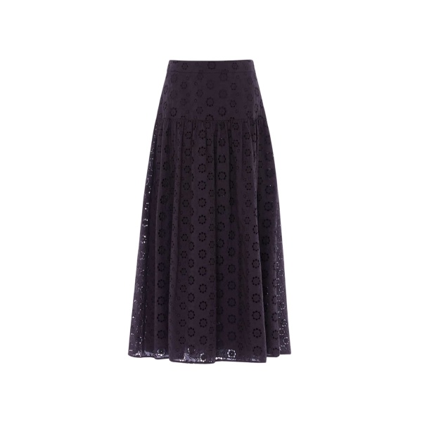Needle and Thread Romilly Cotton Broderie Ankle Skirt in Jet Black