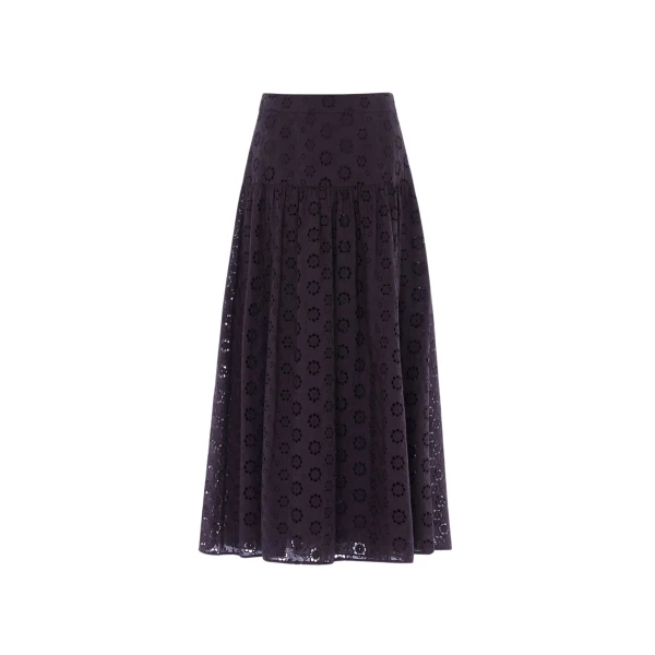 Needle and Thread Romilly Cotton Broderie Ankle Skirt in Jet Black