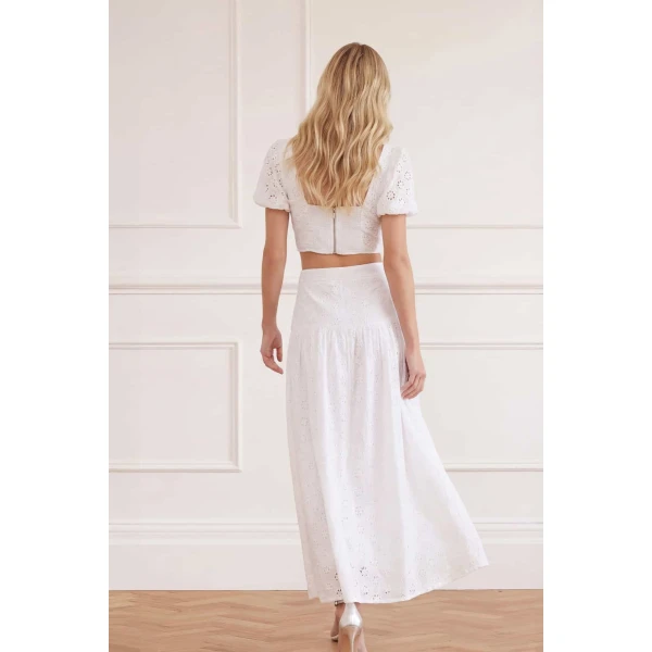 Needle and Thread Romilly Cotton Broderie Ankle Skirt in Optic White, view 4