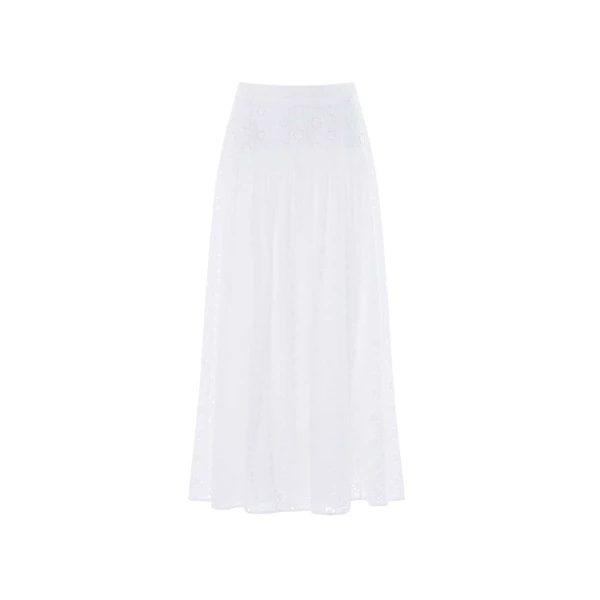 Needle and Thread Romilly Cotton Broderie Ankle Skirt in Optic White