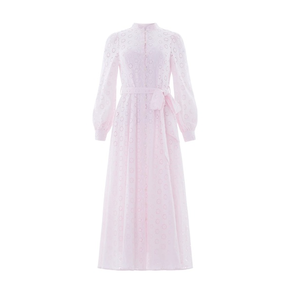 Needle and Thread Romilly Cotton Broderie Long Sleeve Shirt Dress in Shell