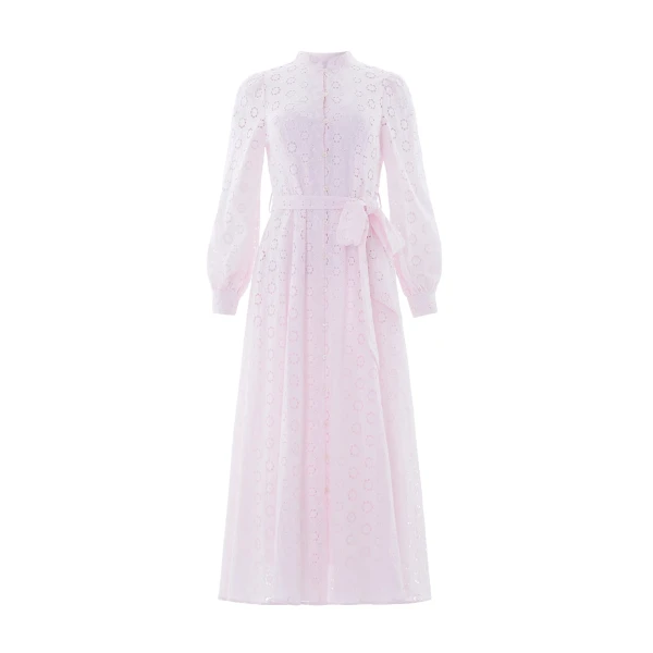Needle and Thread Romilly Cotton Broderie Long Sleeve Shirt Dress in Shell