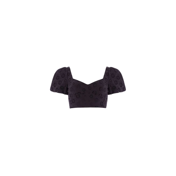 Needle and Thread Romilly Cotton Broderie Top in Jet Black