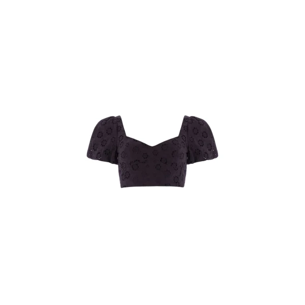 Needle and Thread Romilly Cotton Broderie Top in Jet Black