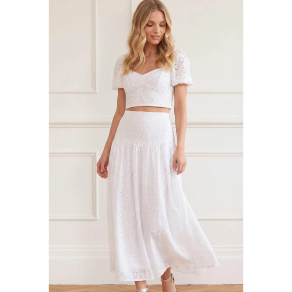 Needle and Thread Romilly Cotton Broderie Top in Optic White, view 4