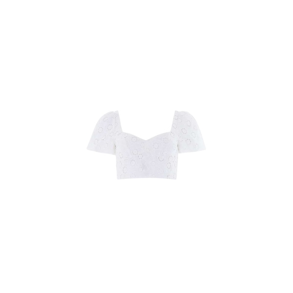 Needle and Thread Romilly Cotton Broderie Top in Optic White
