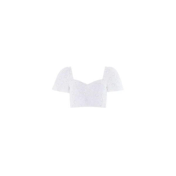 Needle and Thread Romilly Cotton Broderie Top in Optic White
